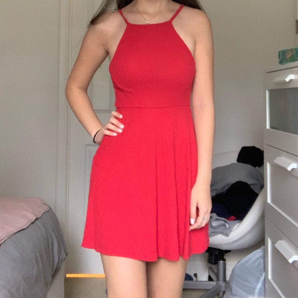 Red halter dress